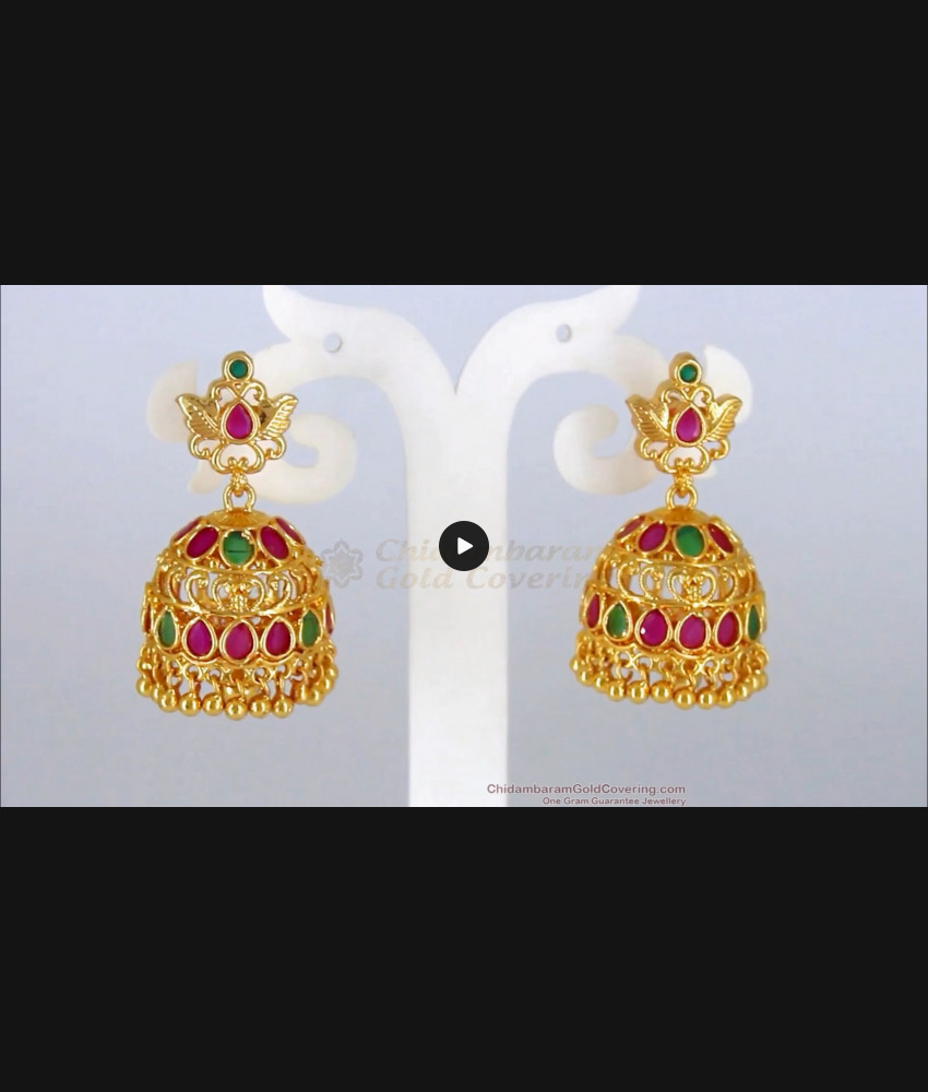 Amazing Ruby Emerald Gold Jhimiki Earrings For Bridal Wear ER2296 Amazing Ruby Emerald Gold Jhimiki Earrings For Bridal Wear ER2296