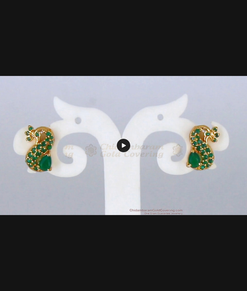 Cute Peacock Design Emerald Gold Stud Earrings For Teen Girls ER2310