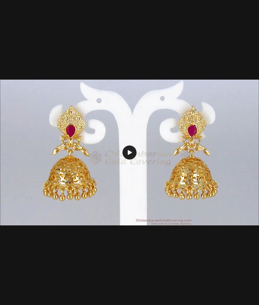 Grand Big Gold Jhumki Kammal With Ruby Stone For Marriage Wear ER2313