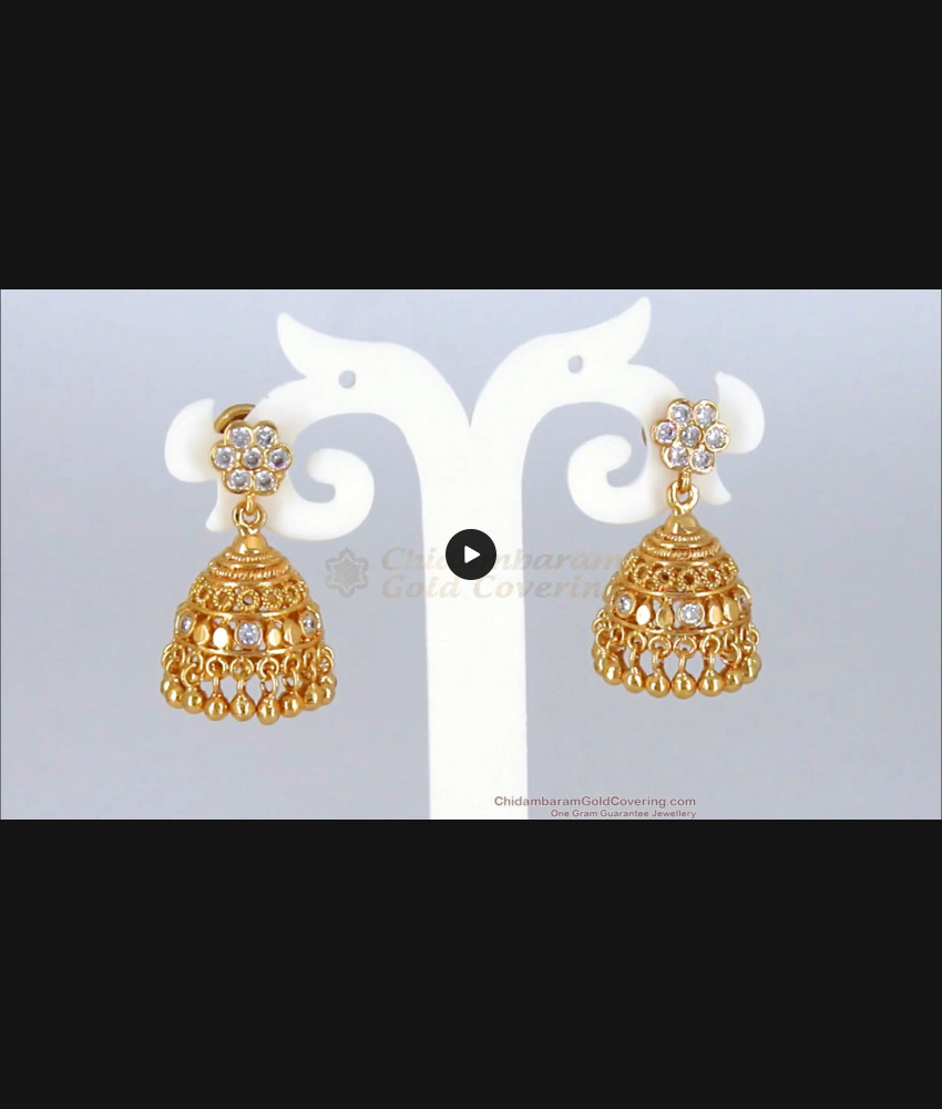 Dazzling White Stone Impon Jhumki Earrings For Bridal Wear ER2318