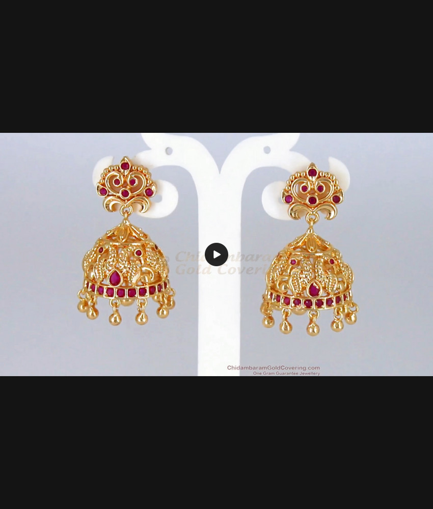 Fast Moving Ruby Stone Gold Jhumki Kammal For Bridal Wear ER2323