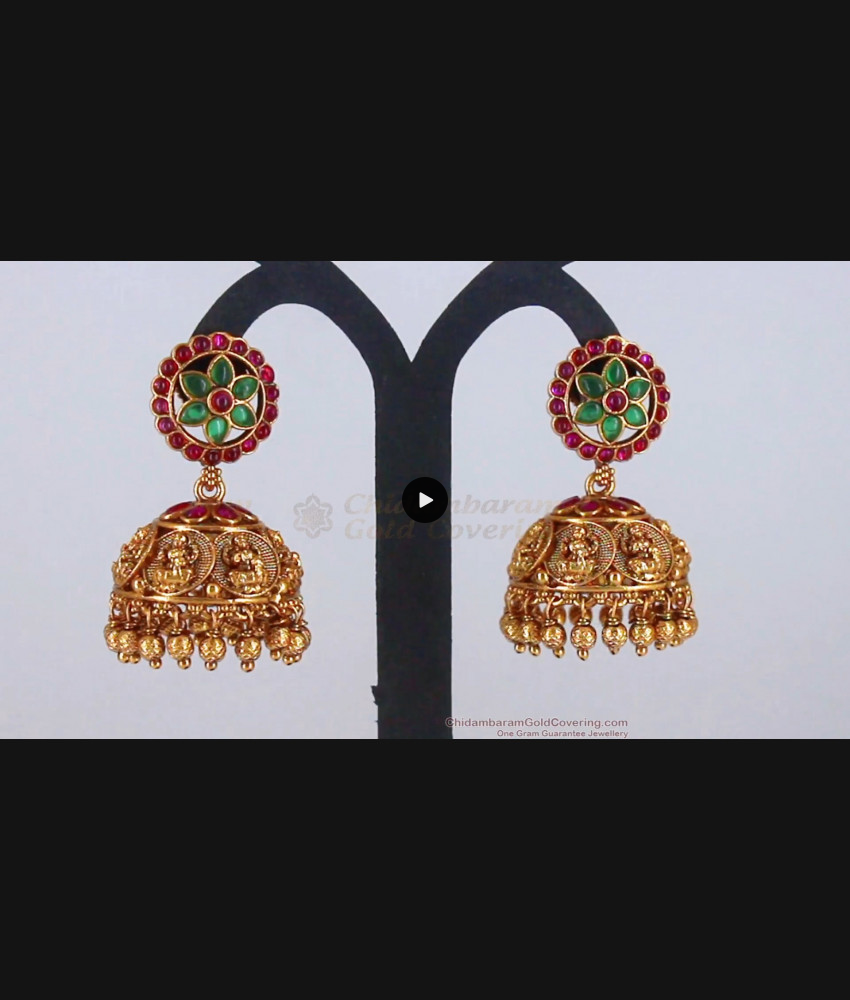 Elegant Emerald Ruby Stone Lakshmi Antique Jimiki Earrings ER2720 Elegant Emerald Ruby Stone Lakshmi Antique Jimiki Earrings ER2720