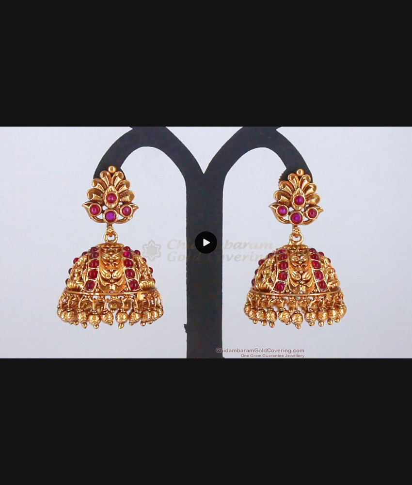 Ravishing Ruby Stone Lakshmi Model Jimiki Antique Earrings ER2721