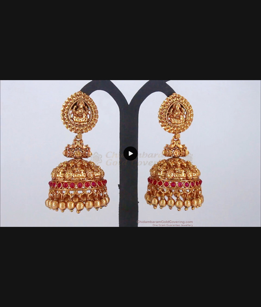 Grand Big Lakshmi Jimiki Design Ruby Stone Antique Earrings ER2724