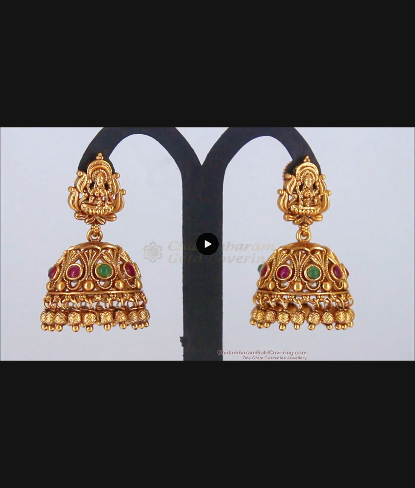 Unique Divine Lakshmi Model Ruby Emerald Antique Jimiki Earrings ER2729