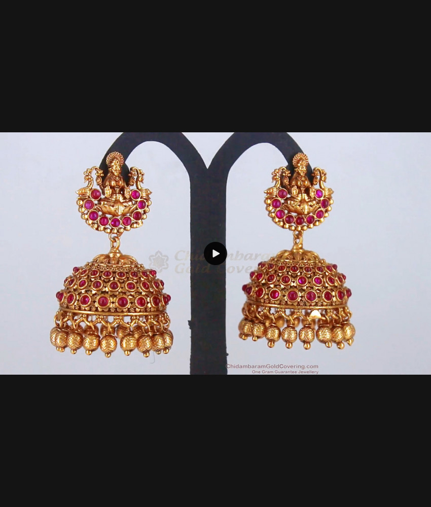 Full Ruby Stone Lakshmi Model Antique Jimiki Earrings ER2732