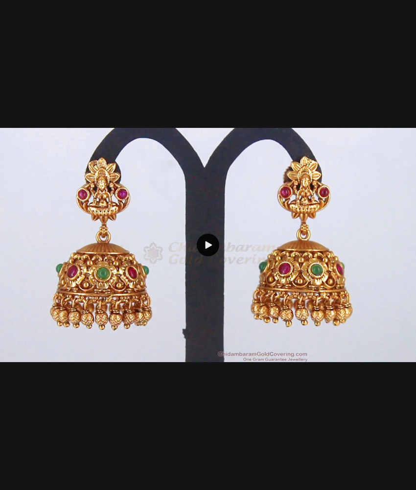 Ruby Emerald Stone Lakshmi Design Antique Jimiki Earrings ER2735