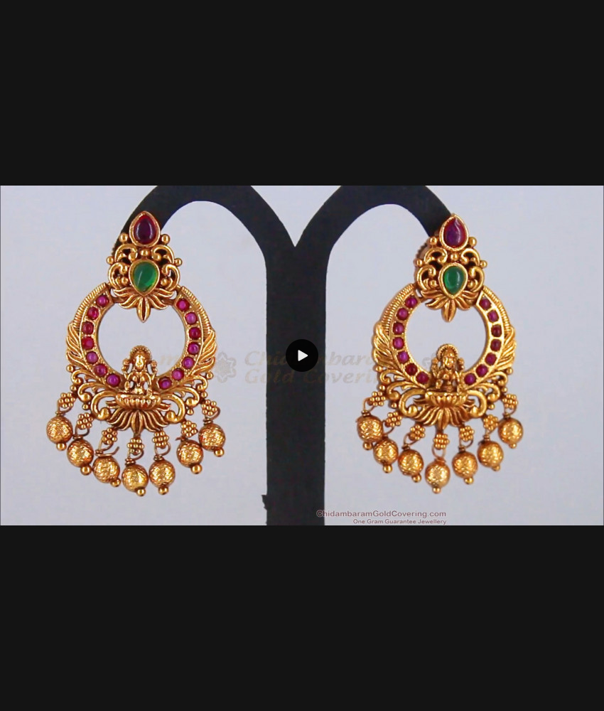 Antique Lakshmi Ruby Emerald Dangler Chandbali Earrings ER2738