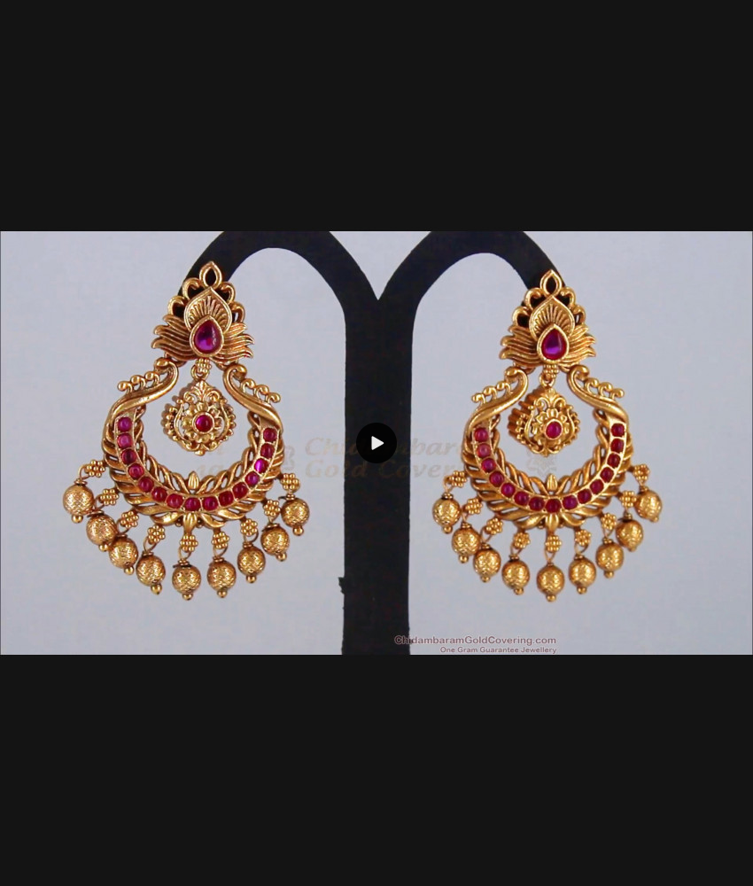 New Arrivals Ruby Stone Dangler Matt Antique Chandbali Earrings ER2741