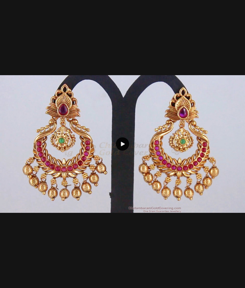 Party Wear Ruby Emerald Stone Dangler Antique Chandbali Earrings ER2742