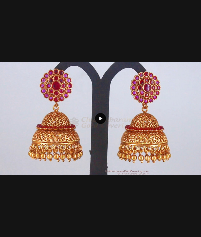 Arabic Design Antique Full Ruby Kemp Stone Jhumka Earring ER2840