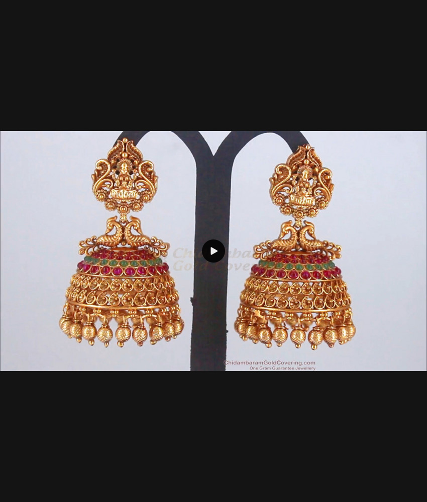 Handcrafted Goddess Lakshmi Antique Multi Kemp Stone Jhumki Earring ER2841