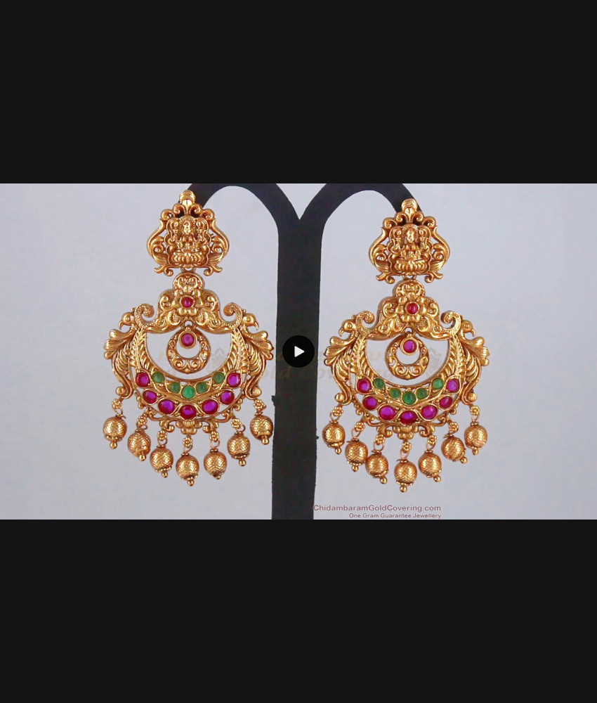 Ruby Emerald Stone Chandabali Design Antique Earring ER2842