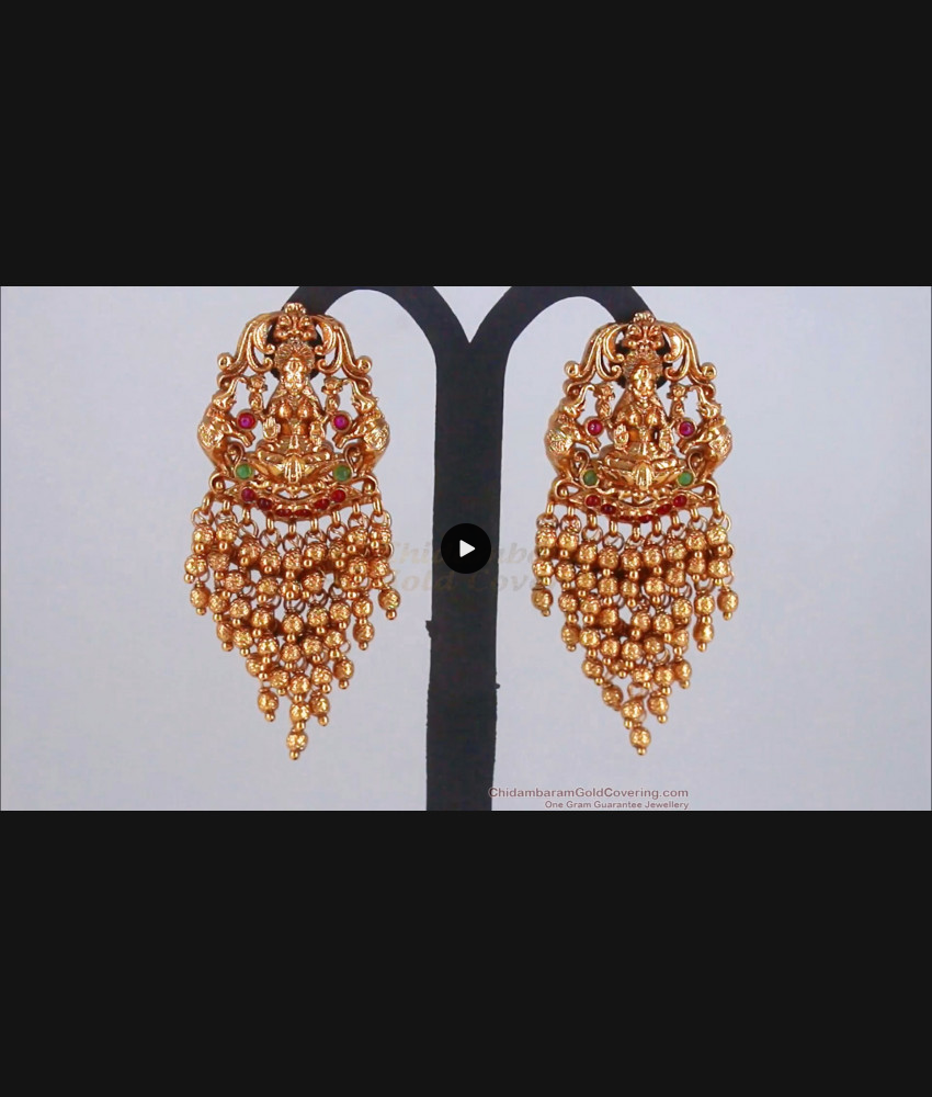 Traditional Lakshmi Design Hanging Gold Beaded Antique Earring ER2843