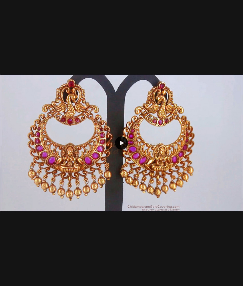 Latest Ruby Kemp Stone Chandabali Peacock Design Gold Earring ER2846