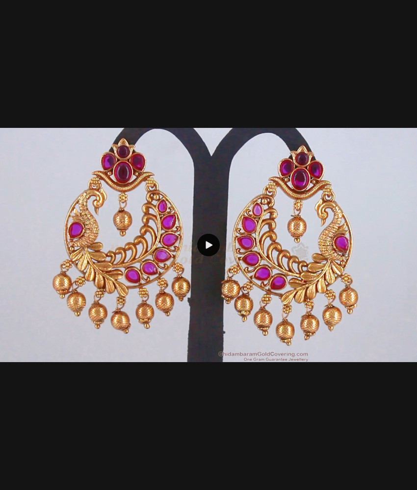 Antique Peacock Design Dangler Earring Ruby Stone Womens Fashion ER2847