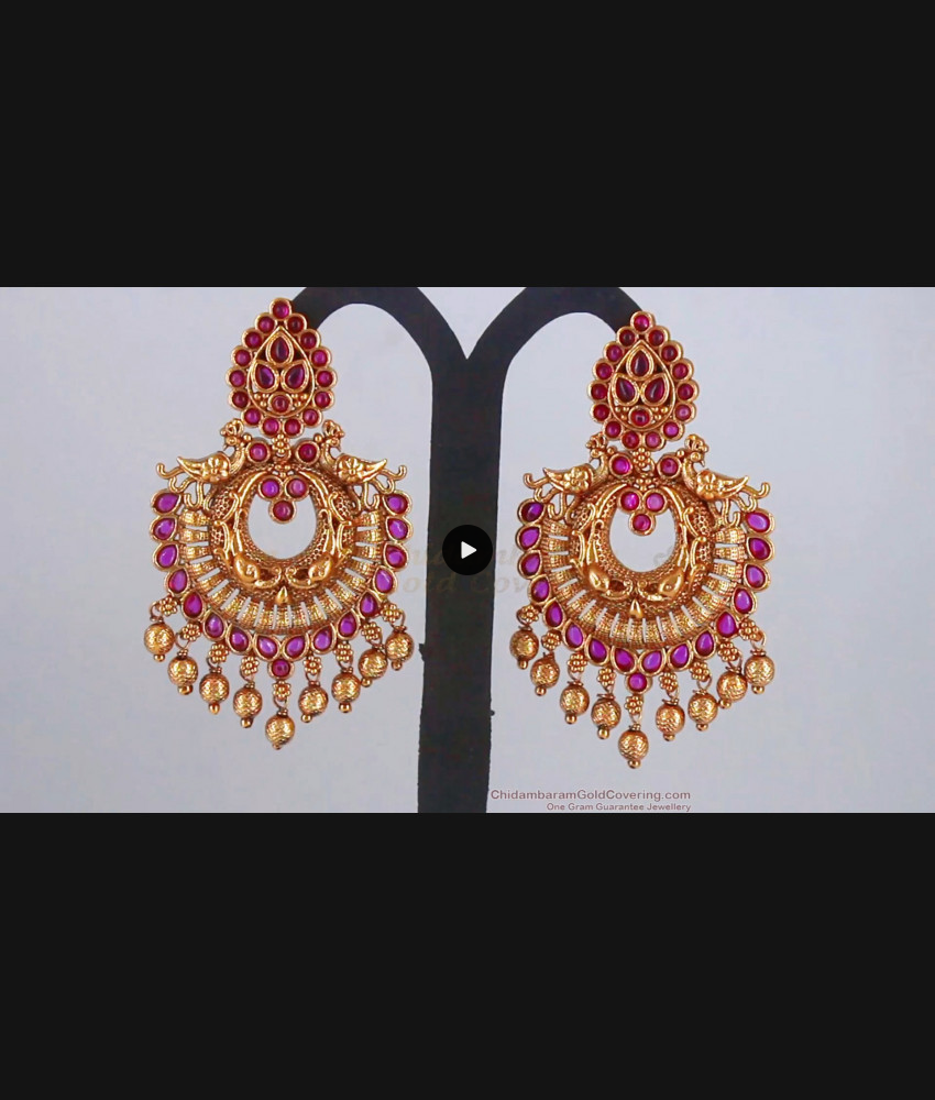 Chandbali Earrings Peacock Model Antique Design Ruby Stone ER2848