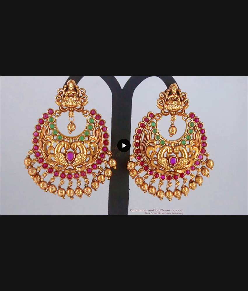 Chandbali Earring Lakshmi Model Antique Design Ruby Green Stone ER2849