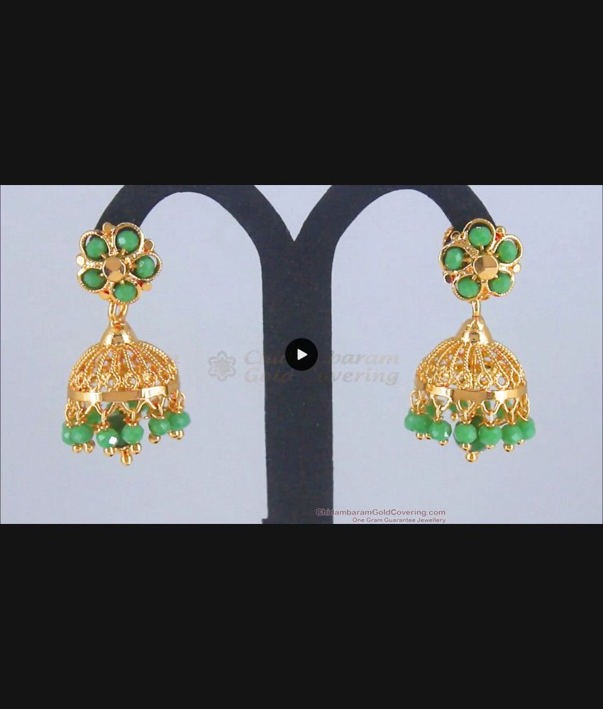 Green Crystal Jhumki Gold Earring For Women ER3278