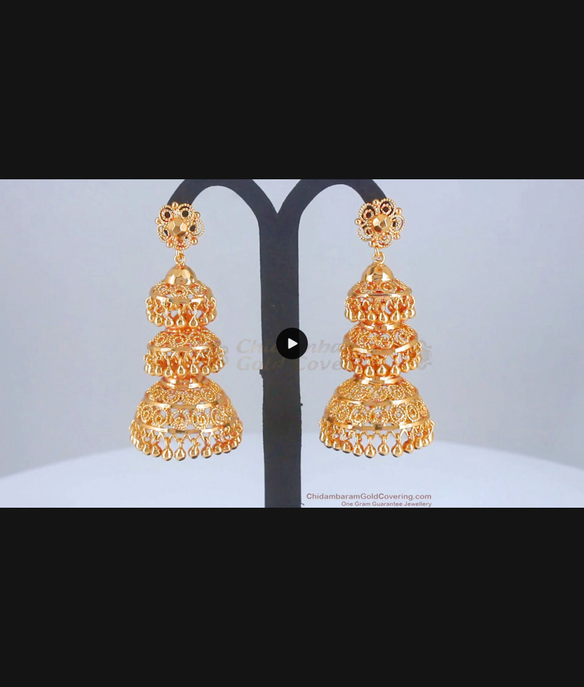 Stunning 3 Layer Big Gold Jhumki Earring Bridal Collection ER3280