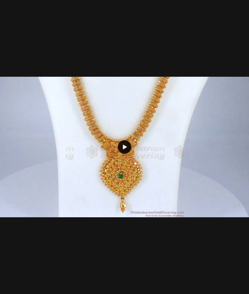 Kerala Design Net Pattern Gold Haram One Gram Gold Plated Long Malai HR1781 Kerala Design Net Pattern Gold Haram One Gram Gold Plated Long Malai HR1781