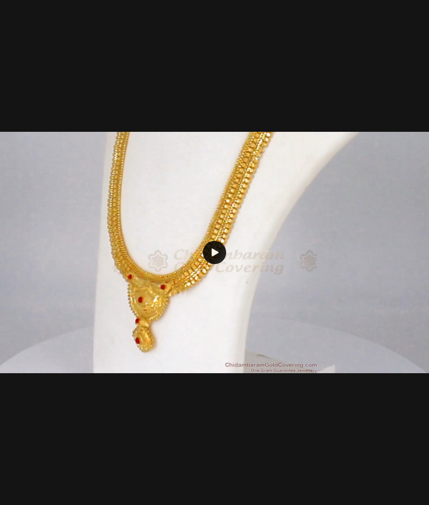 Karnataka Traditional Gold Forming Pavala Stone Long Necklace Combo Set HR1815