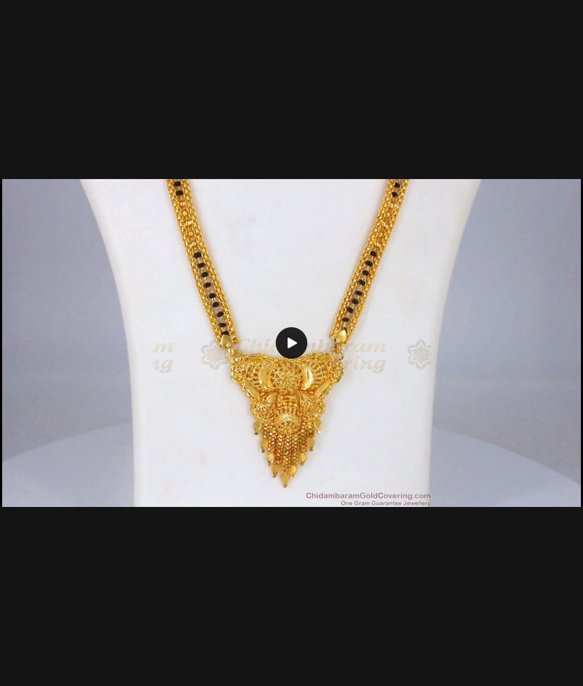 One Gram Design Gold Black Beads Thick Mangalsutra Long Thali Chain HR1859
