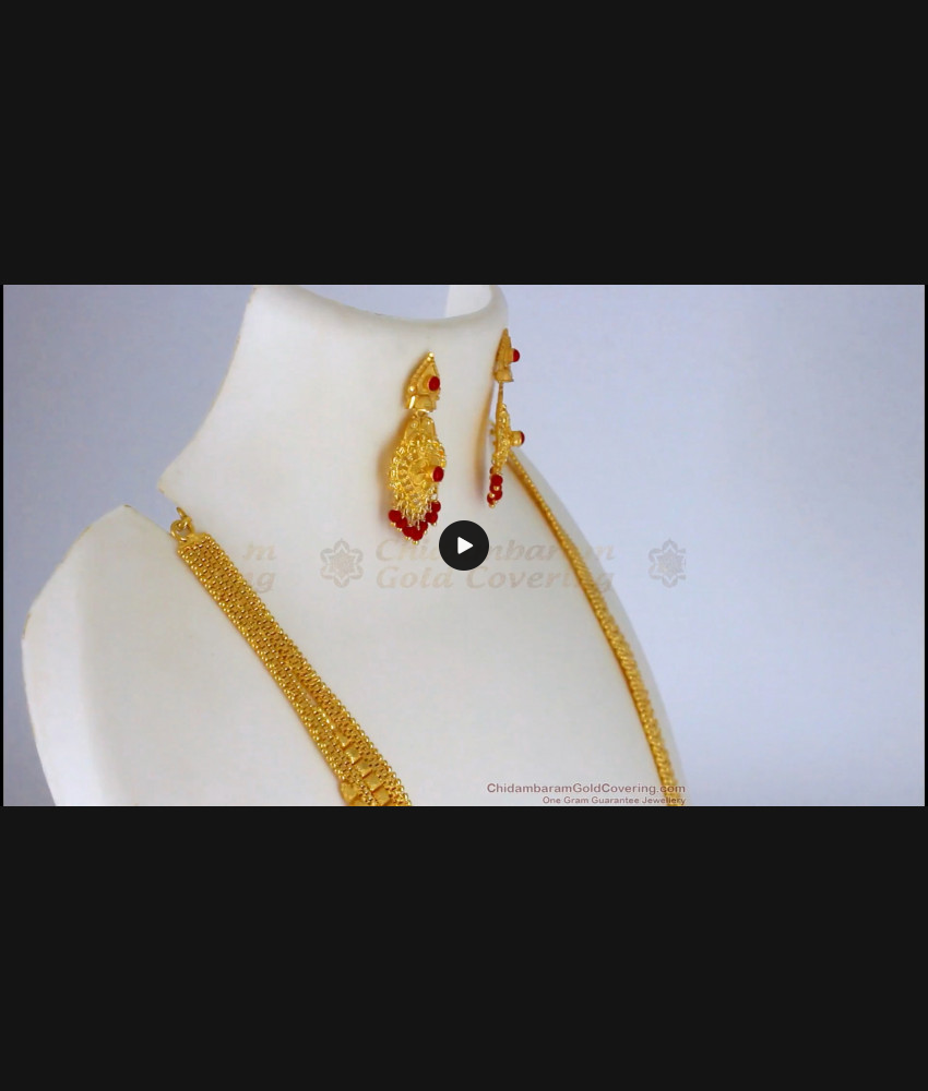 Karnataka Coral Pavala Stone Gold Haaram Forming Pattern Earrings Set HR1901