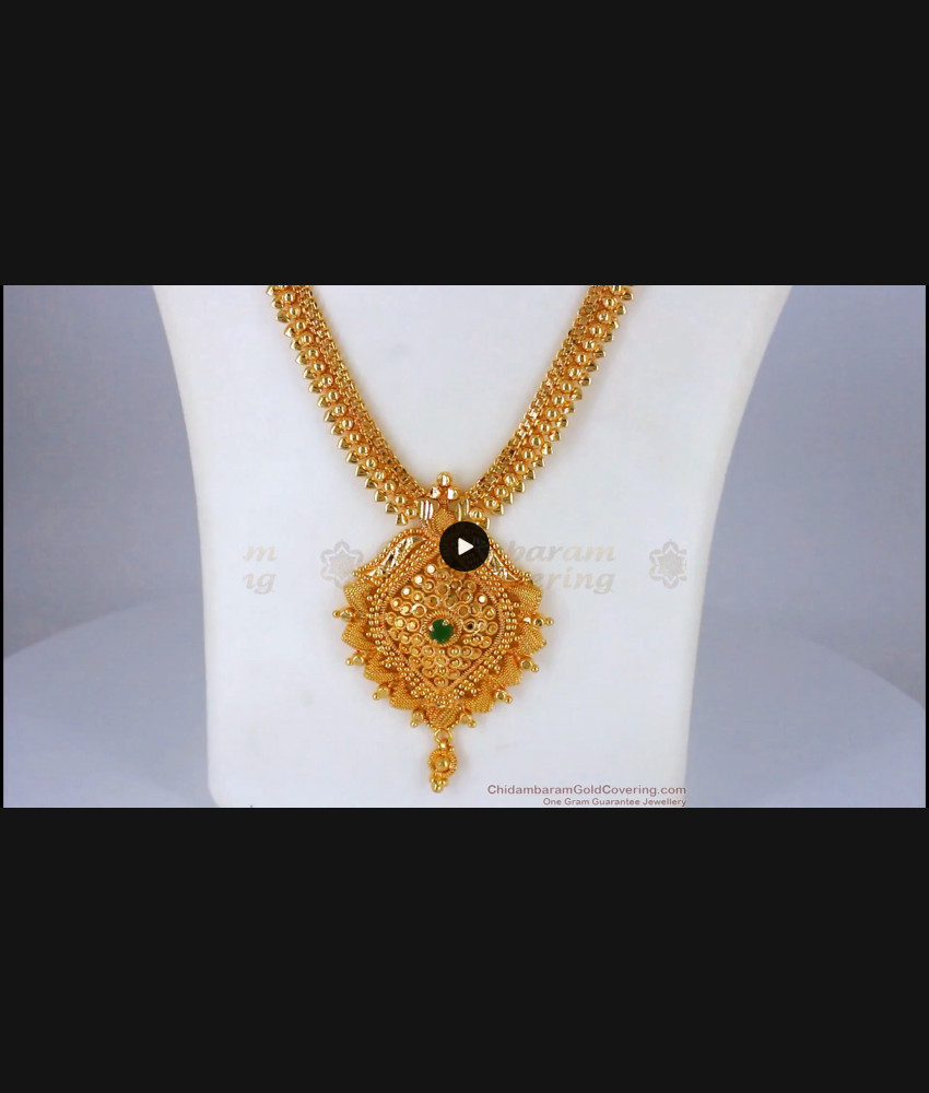 Trending AD Green Stone One Gram Gold Haram Collections HR1947