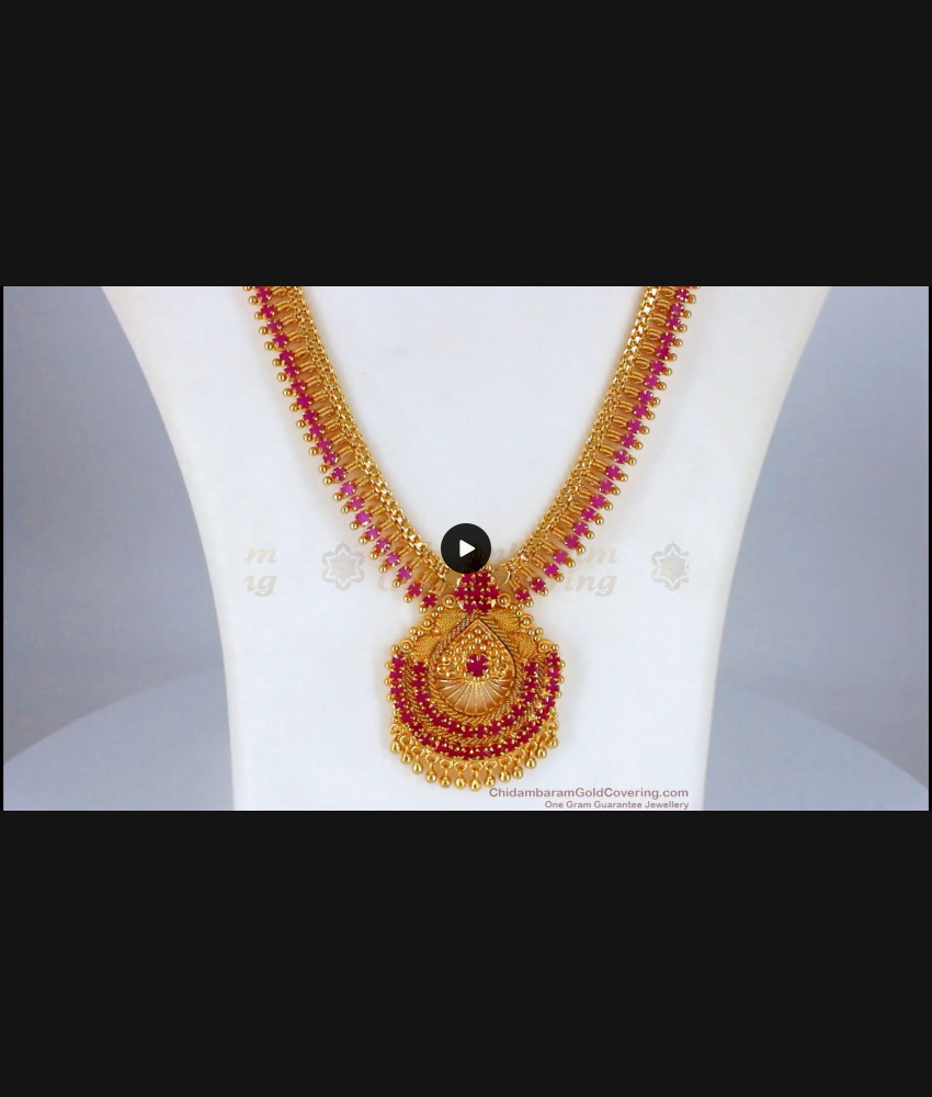 New Collection Ruby Stone One Gram Gold Haram For Bridal Wear HR1961