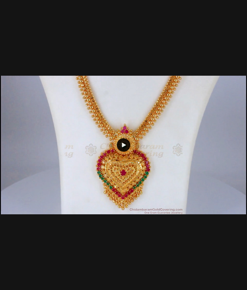 High On Trendy Heart Design Real Gold Bridal Haram MultiStone Jewelry HR1968