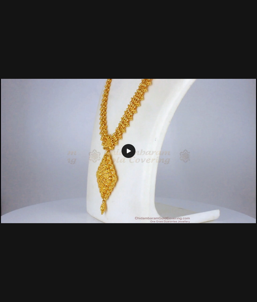 Kerala Model Gold Forming Long Haram Designs With Earrings HR2036