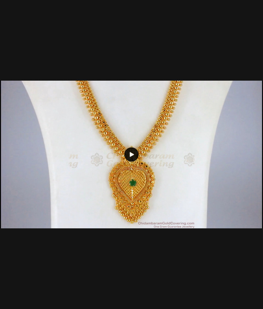 Heart Design Emerald Stone One Gram Gold Haram Bridal Wear HR2064