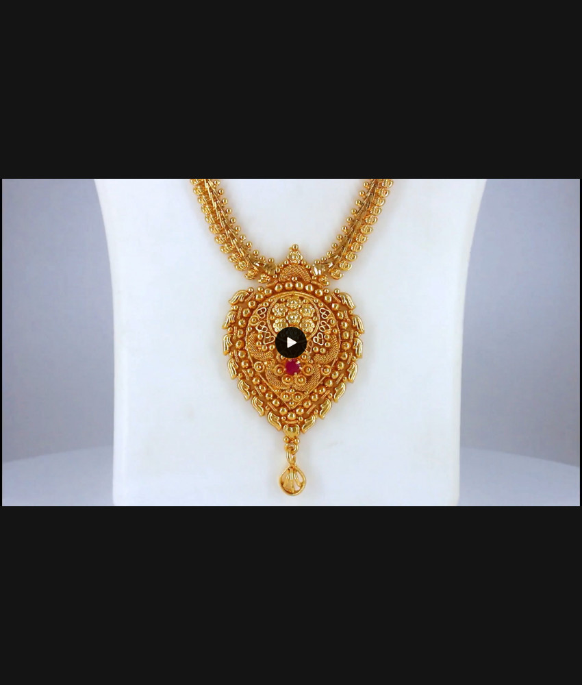 Ravishing Ruby Stone One Gram Gold Long Haram Bridal Wear HR2071