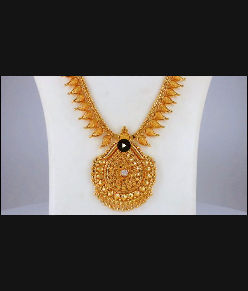 White Stone Net Maanga Pattern One Gram Gold Long Haram HR2072 White Stone Net Maanga Pattern One Gram Gold Long Haram HR2072