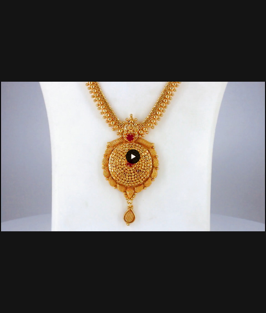 Enticing Net Design Ruby Stone One Gram Gold Long Haram HR2080