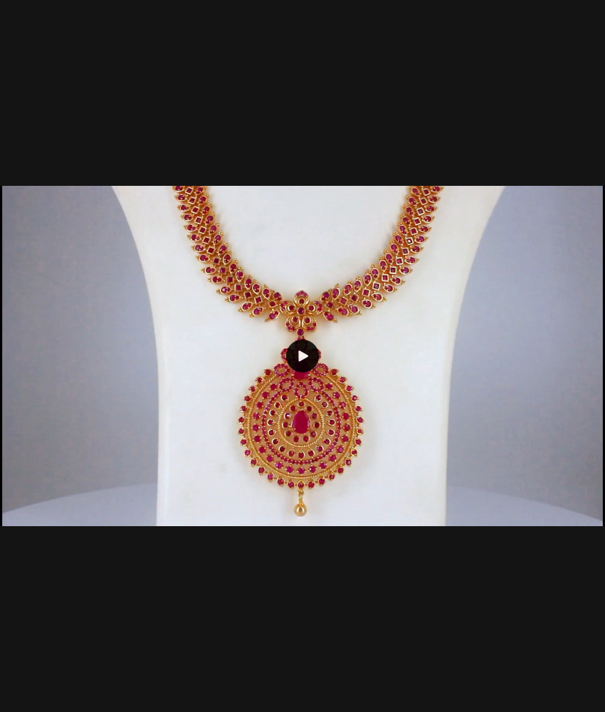 Premium Full Ruby Stone Bridal Wear Long Gold Haram Designs HR2085