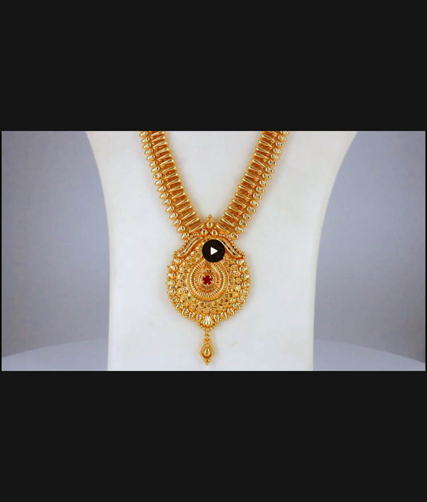 One Gram Gold Long Haram With Ruby Stone Party Wear HR2087