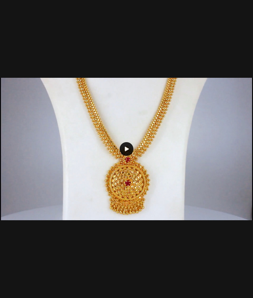 Ravishing Ruby Stone One Gram Gold Long Haram Shop Online HR2088