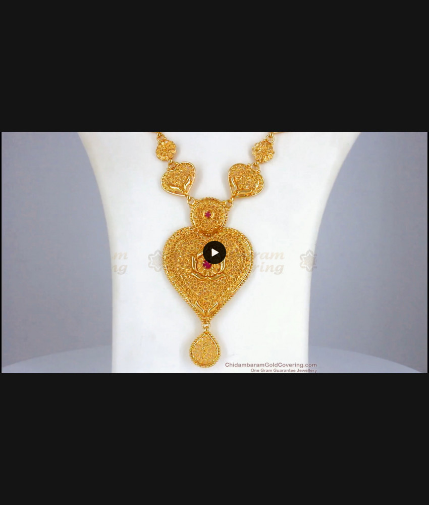 Arabic Finish Heart Design Red Stone Gold Haram Bridal Jewelry HR2147