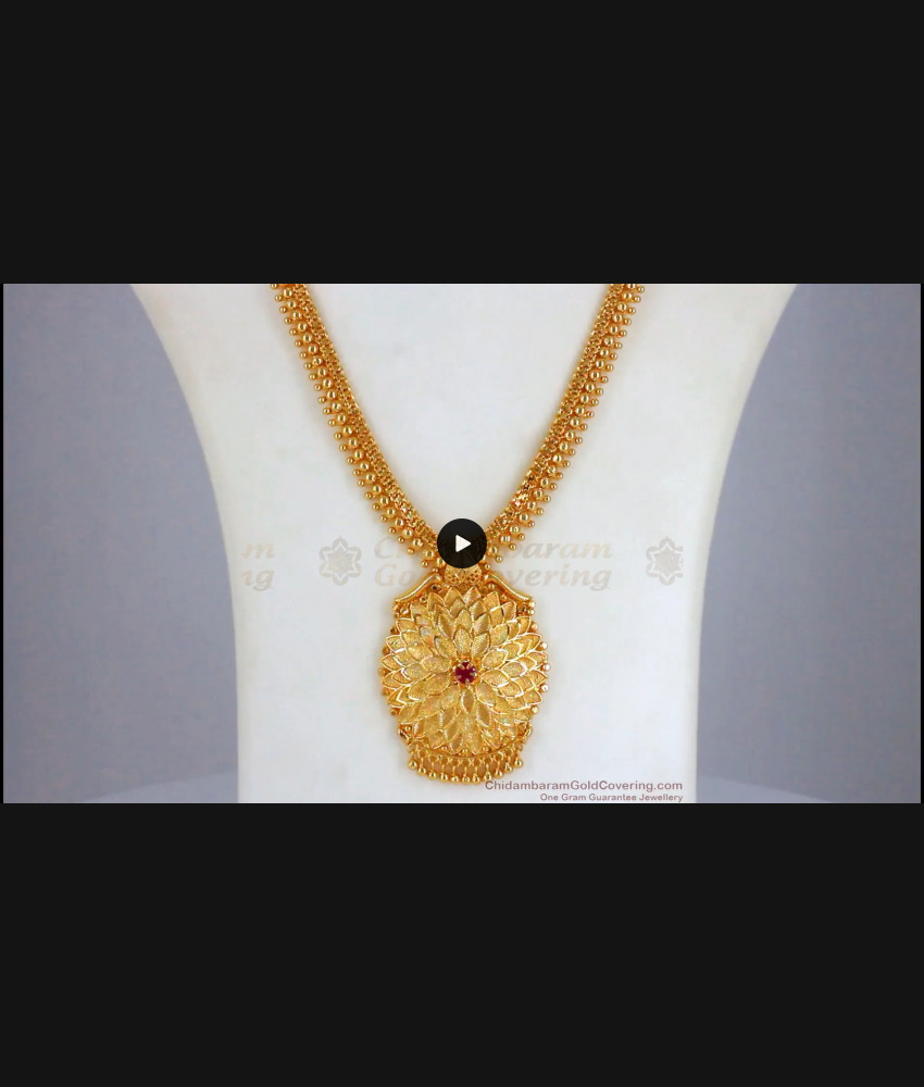 Trendy Lotus Design Ruby Stone Dollar Gold Haram HR2176