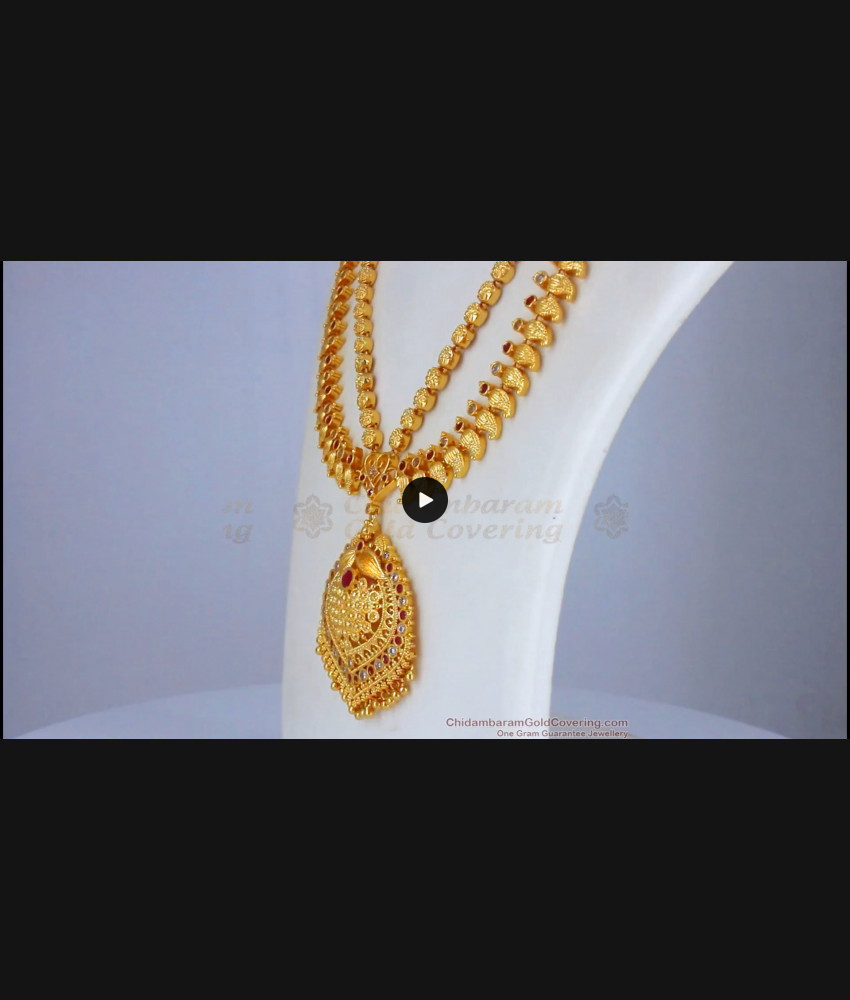 Grand Ruby Stone Gold Haram Earring Combo Necklace Set HR2181