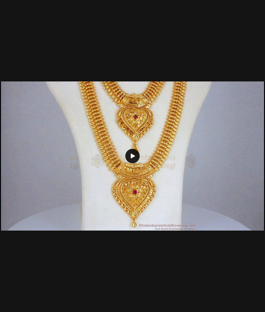 One Gram Gold Plated Haram Necklace Combo Ruby Stone HR2185