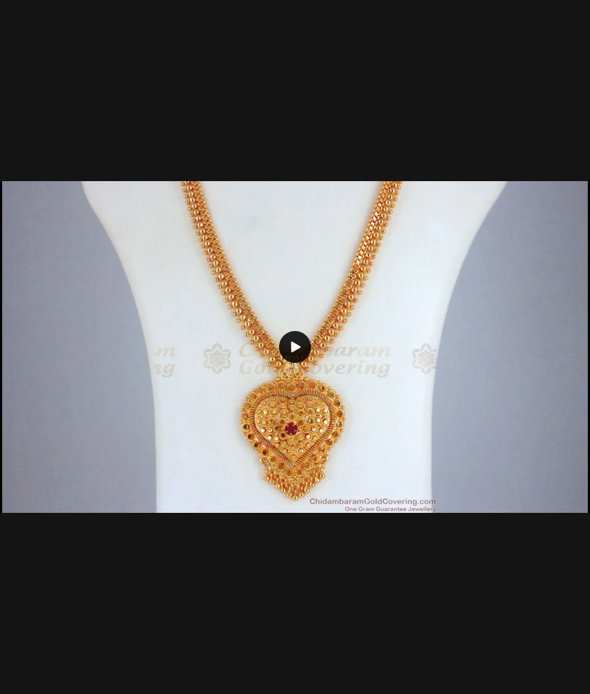Single Stone Gold Plated Haram With Heart Shaped Pendant HR2309 Single Stone Gold Plated Haram With Heart Shaped Pendant HR2309