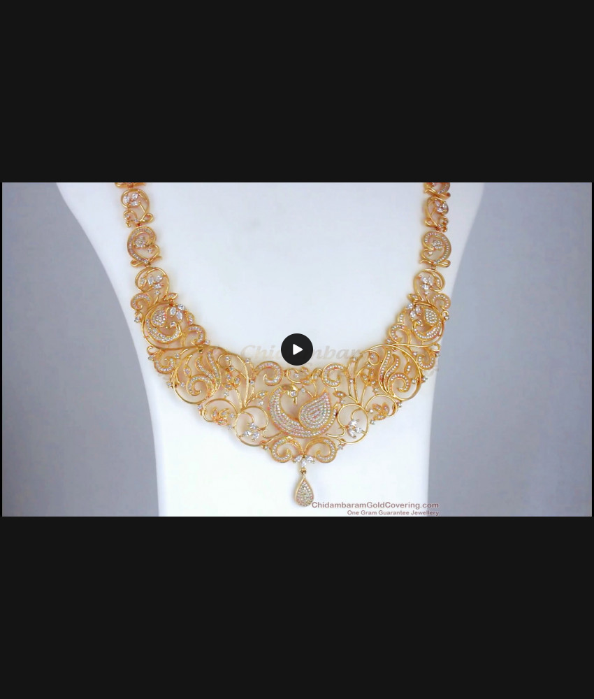 AD White Stone Bridal Wear Gold Imitation Haram Full Combo Set HR2326