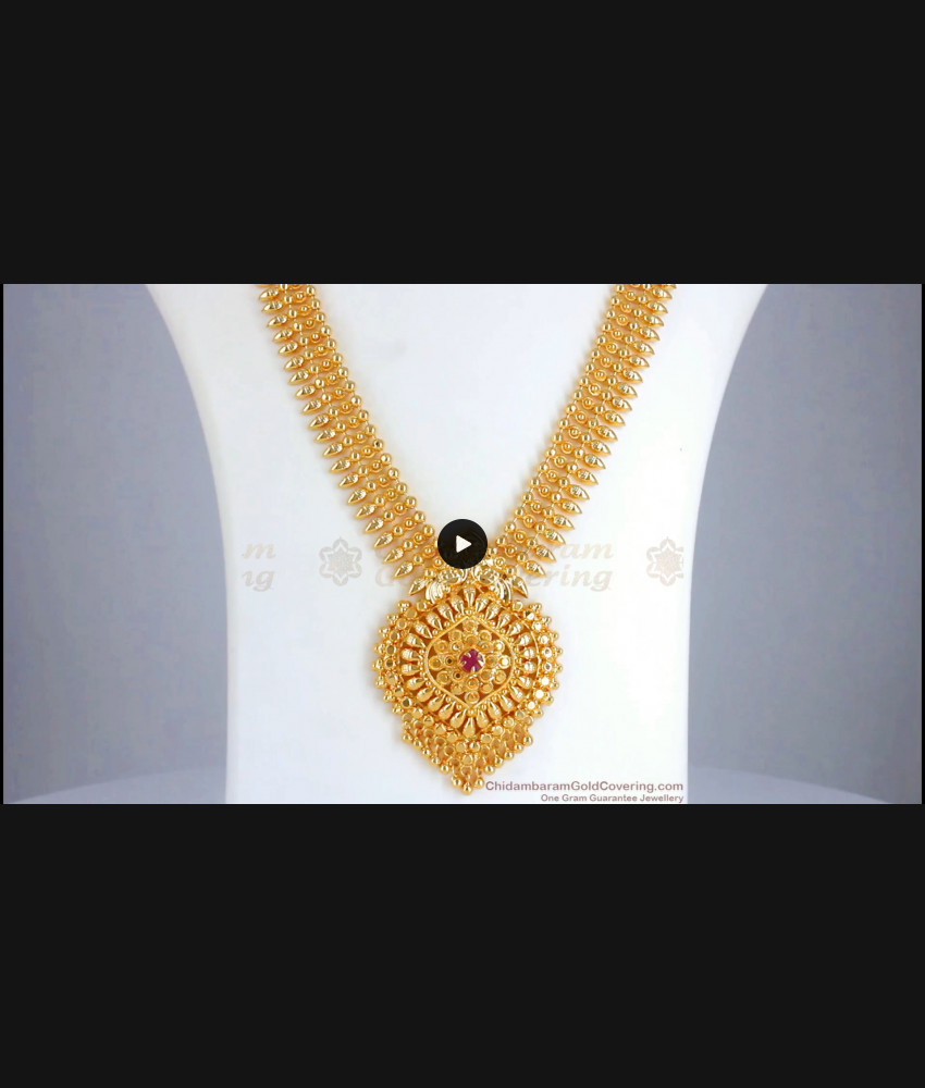 One Gram Gold Haram 3 Line Mullai Poo Design Shop Online HR2376