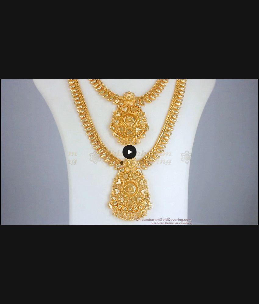 Plain One Gram Gold Haram Necklace Combo Mango Pattern HR2385