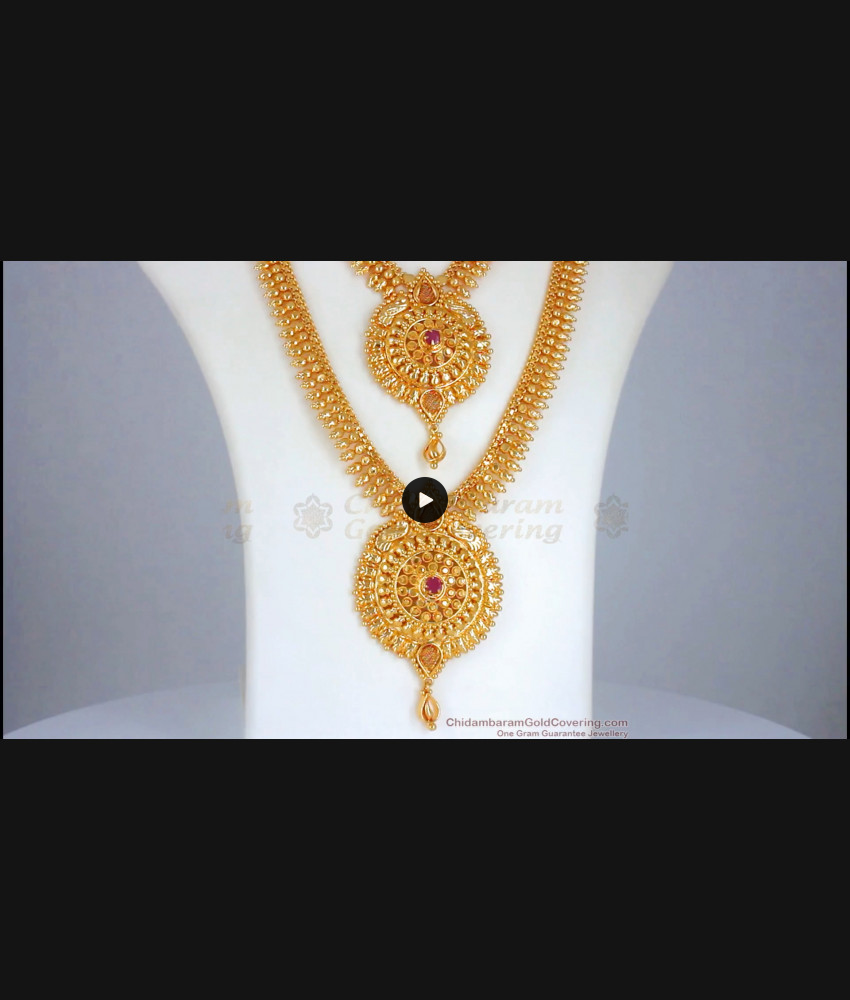 Grand Bridal Set One Gram Gold Haram Necklace Combo Collections HR2390