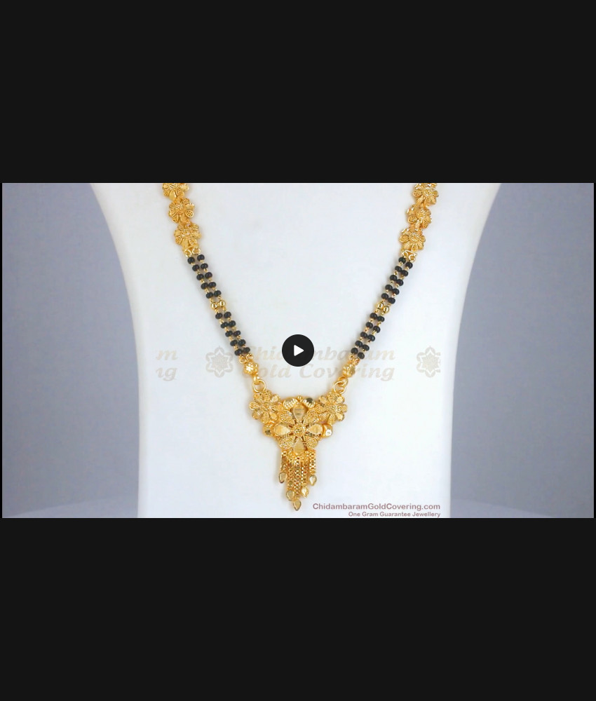 Floral 2 Gram Gold Mangalsutra Black Bead Haram Shop Online HR2411