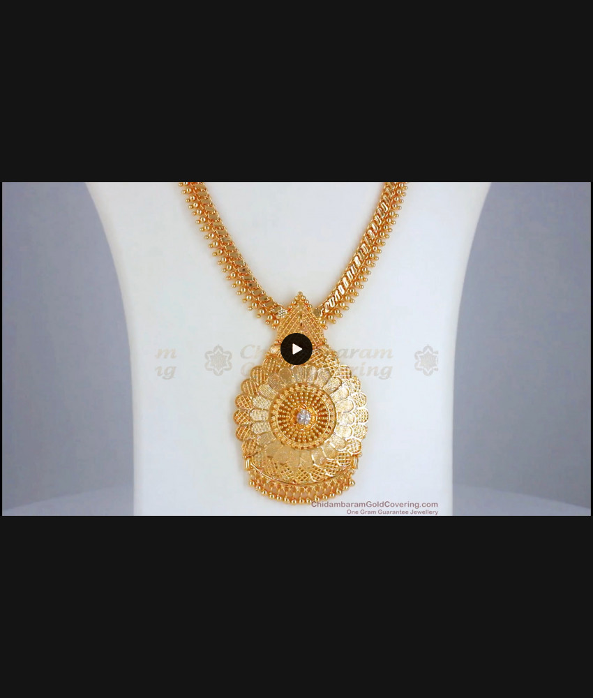 1 Gram Gold Haaram Gold Beads White Stone Big Pendant Type HR2430